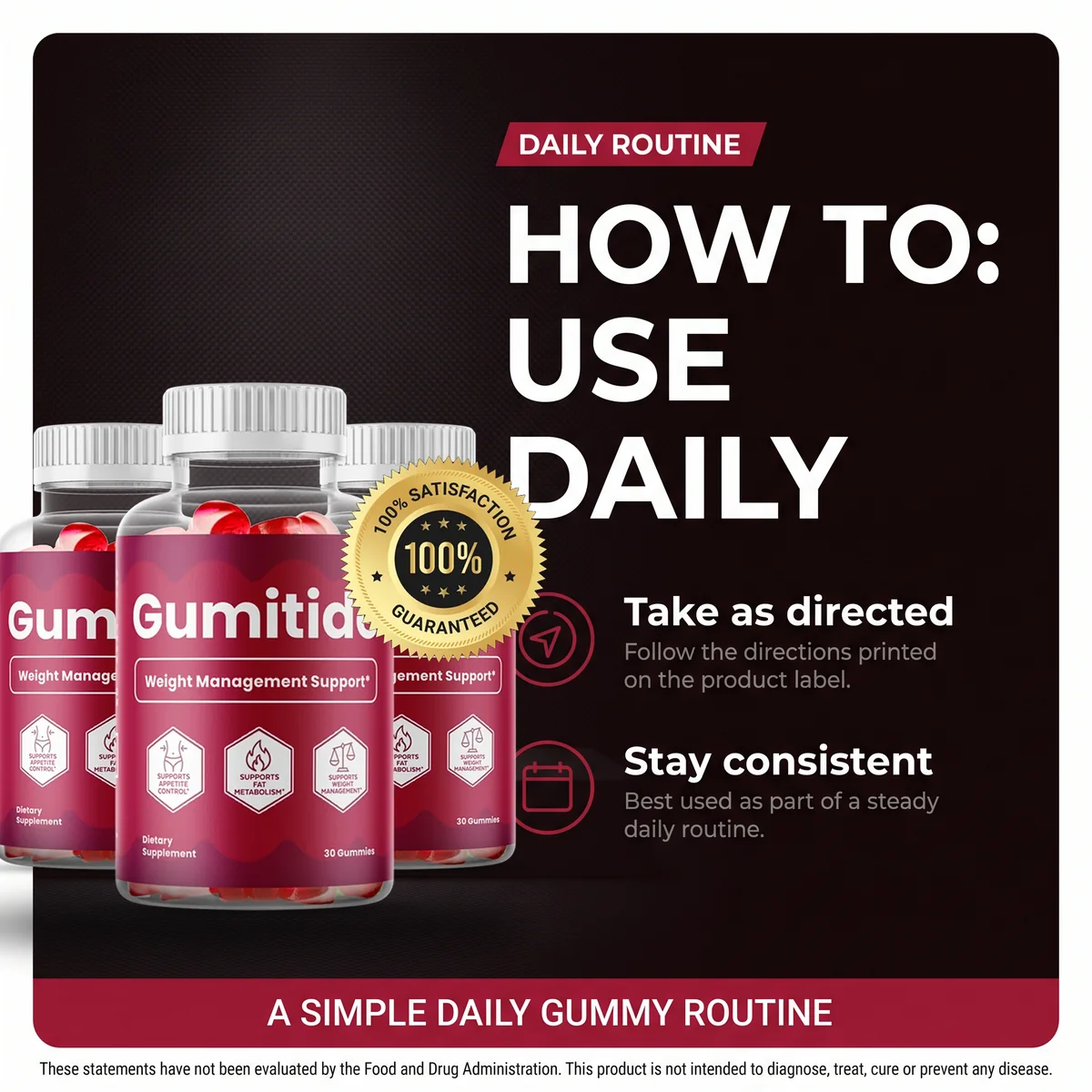 Daily routine card showing when to take Gumitide apple cider vinegar gummies
