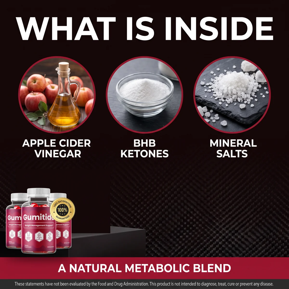 Gumitide ingredients: apple cider vinegar, BHB ketones and mineral salts