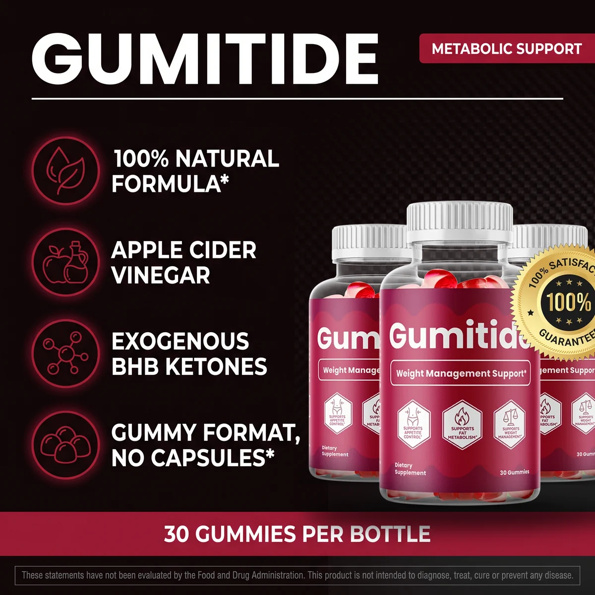 Gumitide product listing highlighting a natural apple cider vinegar and BHB formula